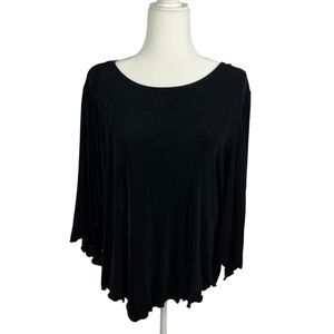 CITIKNIT Womens Black Whimsigoth Handkerchief Lettuce Hem 3/4 Flare Sleeve Top S
